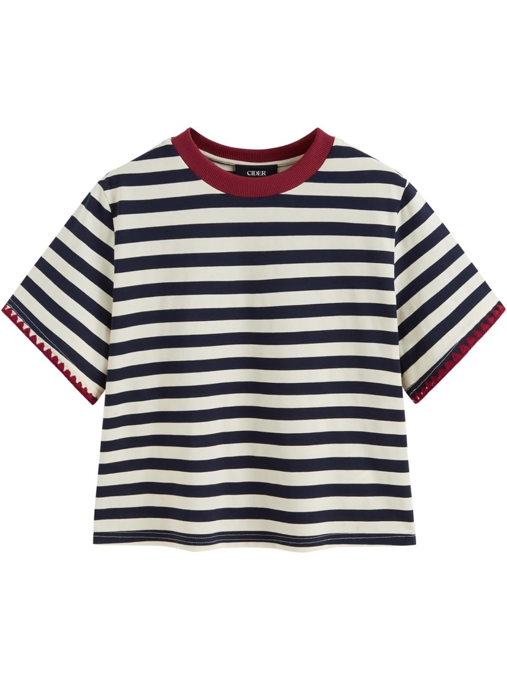CIDER Women Stripe Crop Boxy Top Oversized Tee Cotton Blend